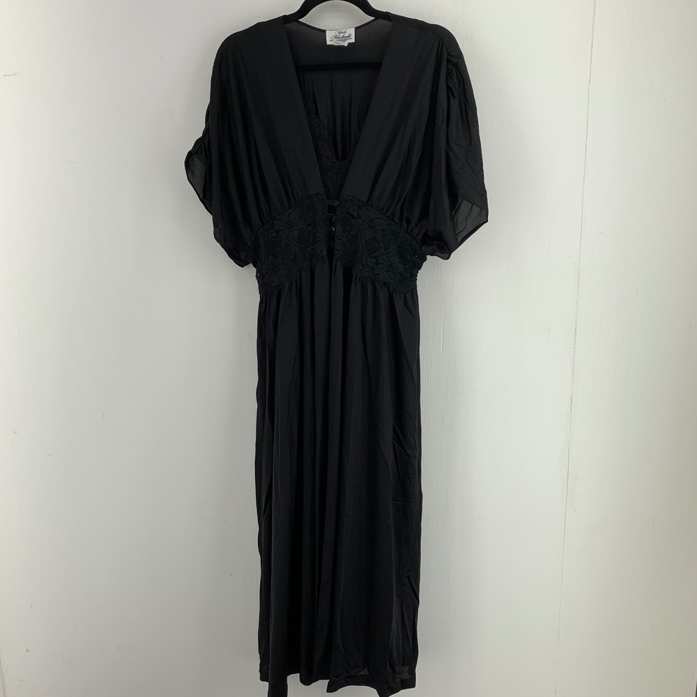 Vintage Gothic Noir Beth Michaels Black Lace Nightgown Robe Set Large Boudoir